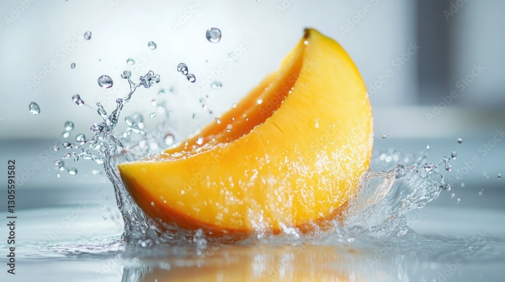 Poster A slice of melon with water splash in a bright setting