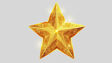 Fototapeta premium Étoile dorée brillante à cinq branches centrée sur fond blanc uni. Symbole Sapin,Star decoration isolated on white background,Golden Christmas Tree Topper Isolated on White