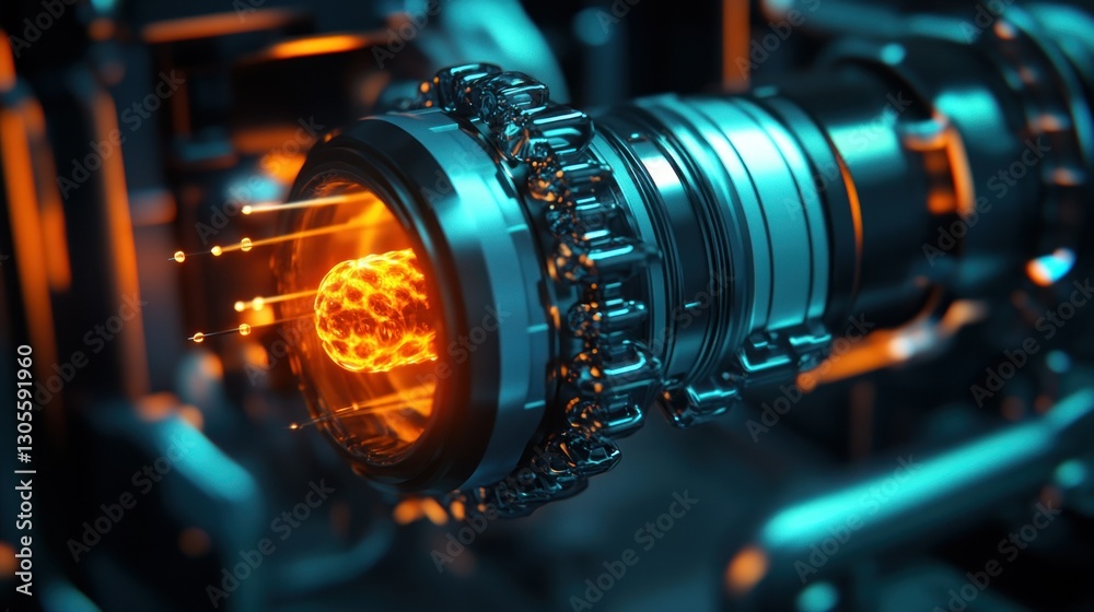Poster An illuminated device with glowing internal components and gears