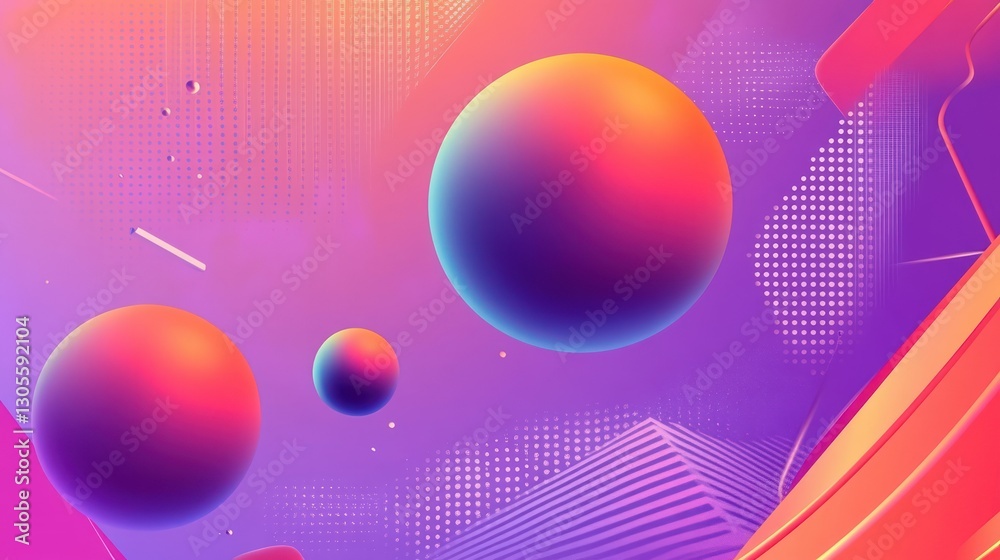 Poster colorful abstract composition with spheres and geometric elements