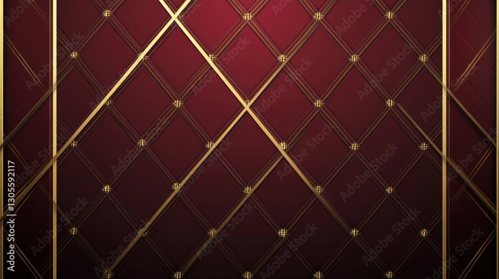 Poster Gold Lines Overlay a Red Tufted Diamond Pattern Background