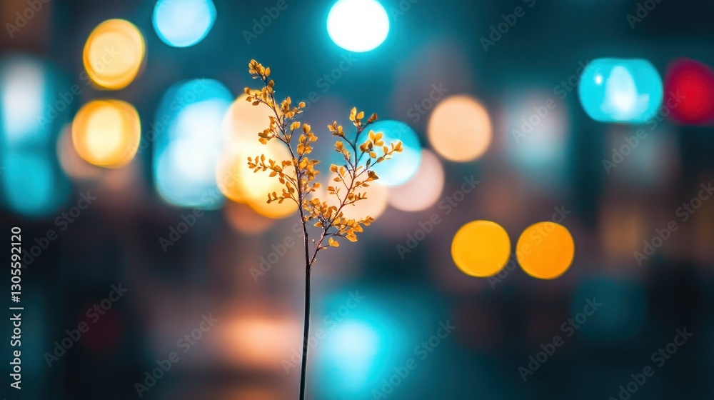 Poster a single plant stem stands in front of bokeh background lighting