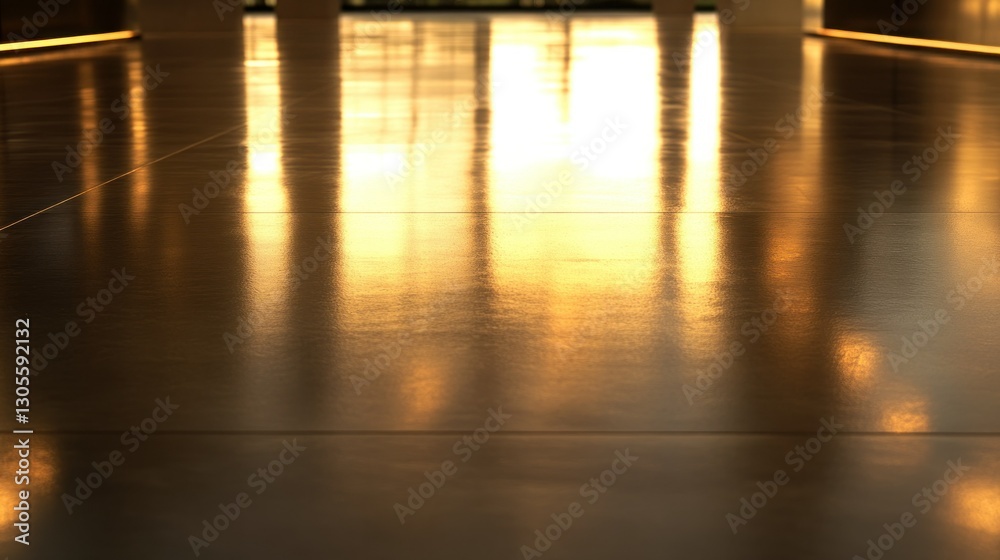 Poster sunlight reflecting off a polished wood floor creating a warm glow