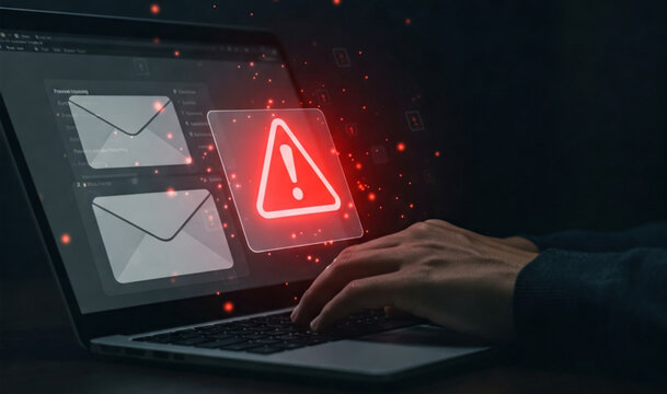 New email notification and internet communication concept, Email inbox alert and spam virus with warning, email security protection alert, email technology icon, junk mail compromised