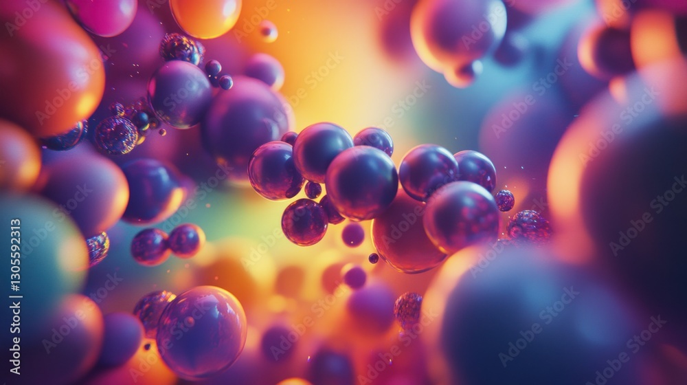 Poster abstract spheres floating together with beautiful colors and shadows