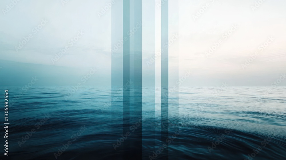 Poster abstract depiction of ocean waves and vertical stripes of color