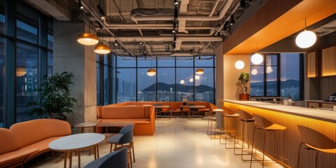 A Modern Interior Lounge Displays Contemporary Design And Aesthetic Lighting