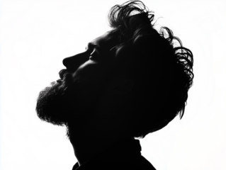 Silueta de hombre con barba en tonos blancos y negros sobre fondo transparente