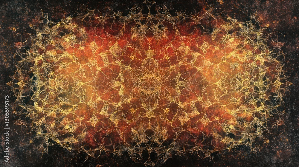 Poster A golden fractal pattern centered on a dark background design