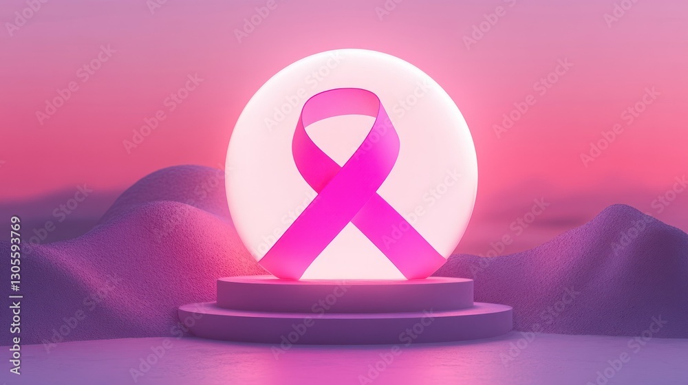 Poster a pink ribbon displays inside a glowing circle on a platform