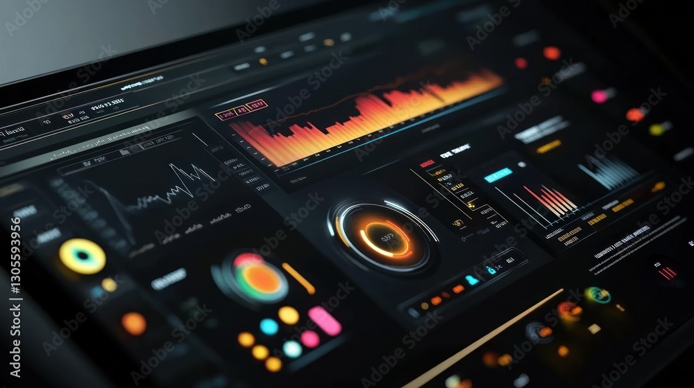 Poster Detailed computer interface showing real time data and multiple elements