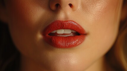 Fototapeta premium Closeup Woman Lips Red Lipstick