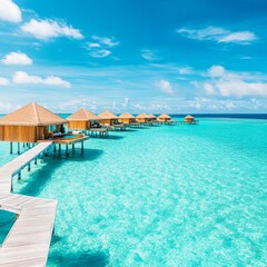 Tropical resort over crystal clear waters.
