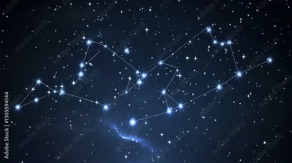 Poster A Celestial Display Featuring Bright Stars and Connected Constellations