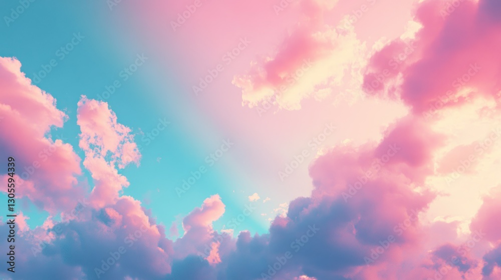 Poster beautiful clouds float in a blue and pink gradient sky