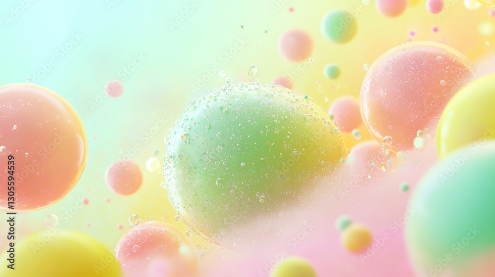 Poster Colorful spherical bubbles and floating spheres in an abstract composition