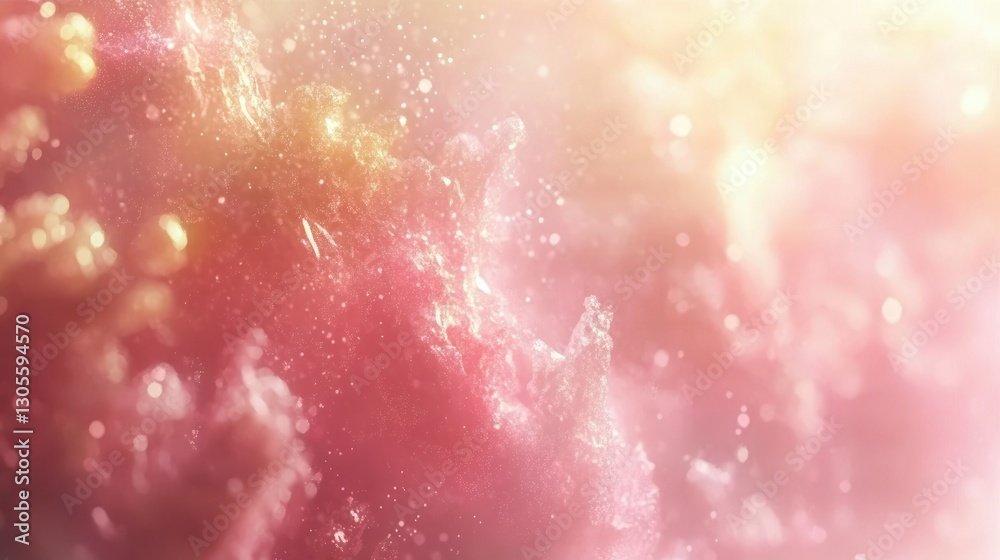 Poster pink and orange abstract forms and glittering sparkles