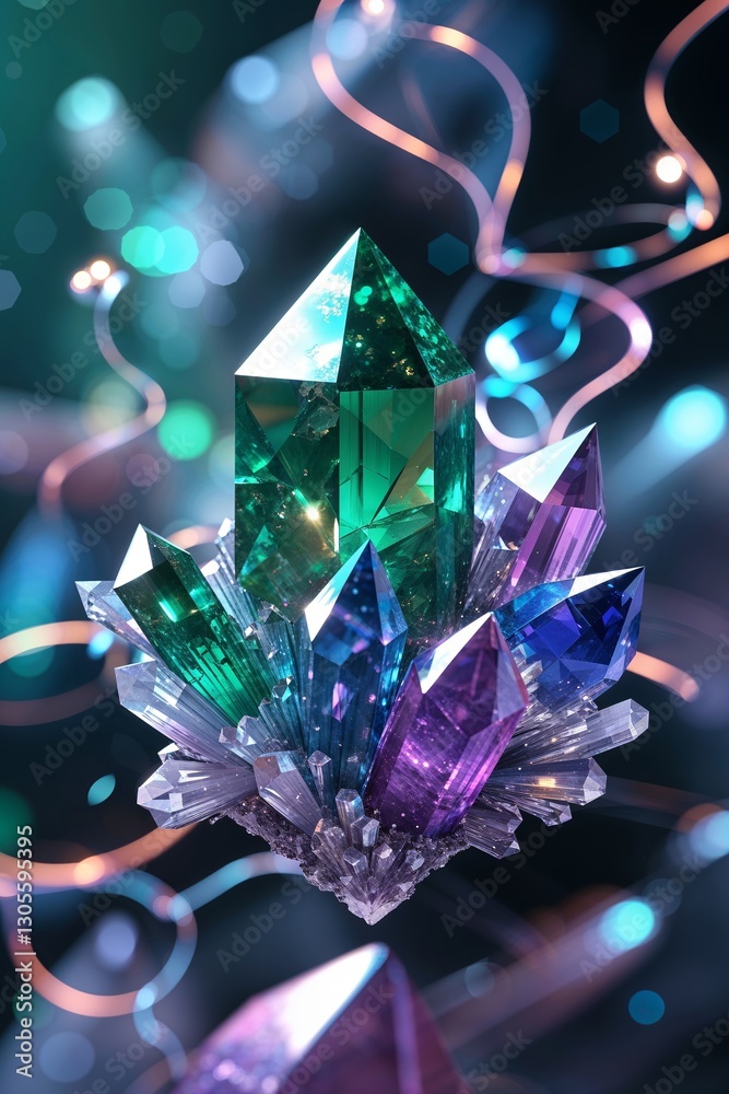 Poster colorful crystals gleaming under soft light create an enchanting display in a mystical setting