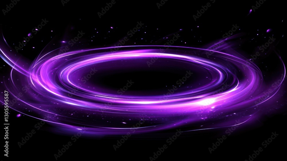 Poster abstract purple light swirls with circular lines and dark background