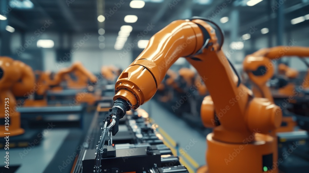 Poster Automated Robots Are Present in the Factory for Industrial Production