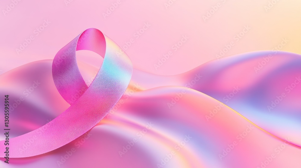 Poster a pink awareness ribbon resting on a soft colorful background
