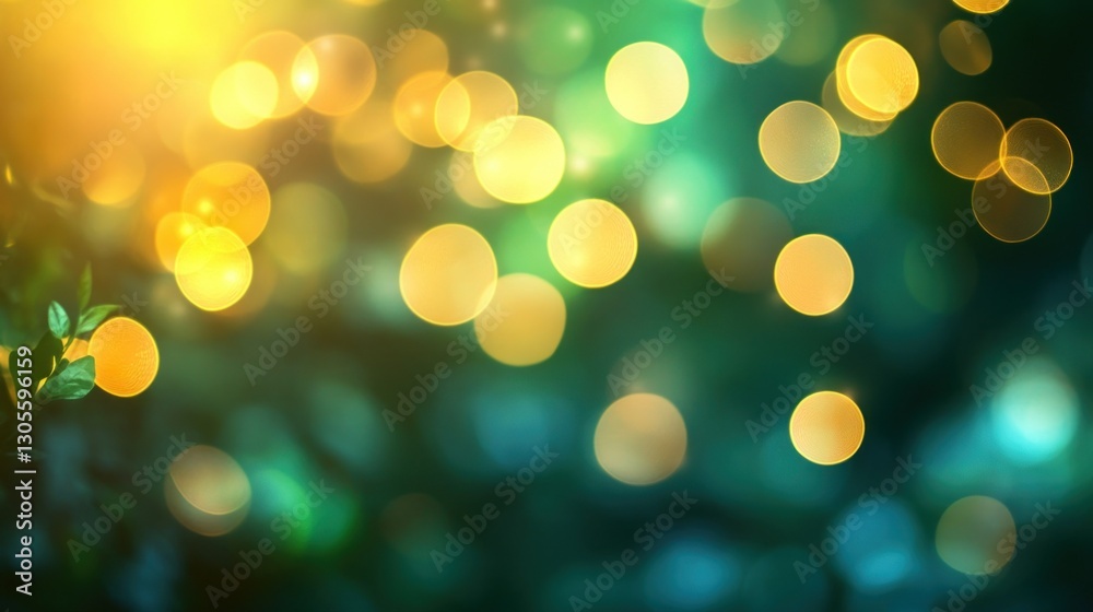 Poster bokeh effect with yellow light and blurred green background