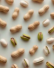 Obraz premium Peanuts and pistachios both in shell and shelled offer a healthy and satisfying snack.
