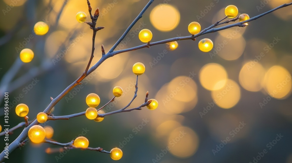 Poster Twigs with lights glowing with a warm amber and yellow color