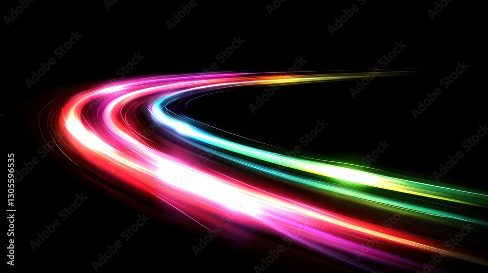 Poster Bright multicolored glowing lines against a stark black background display