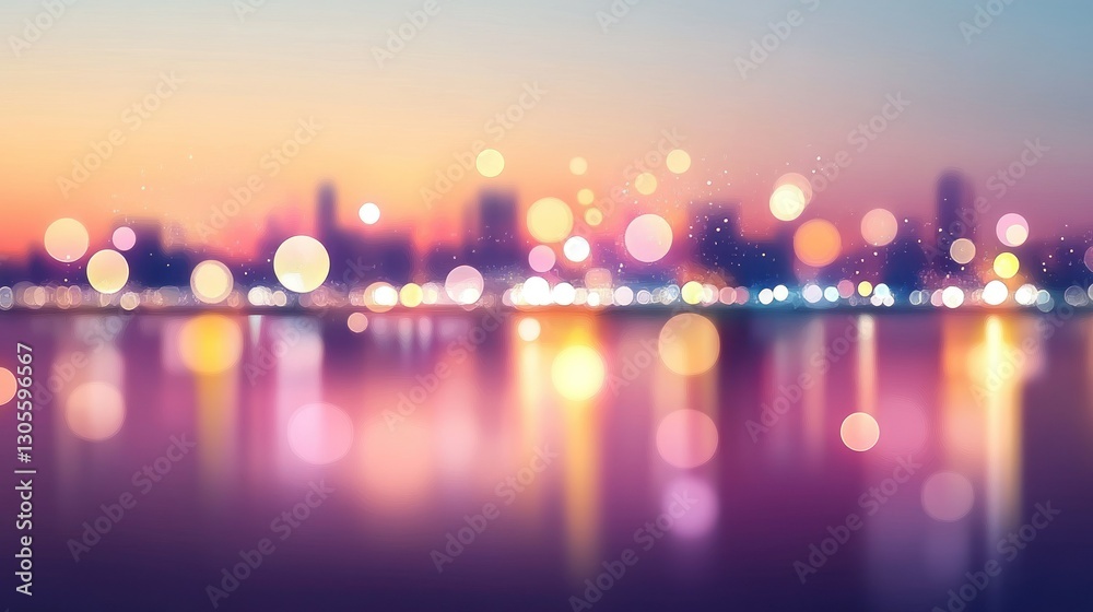 Poster A beautiful bokeh cityscape with buildings and reflections appears stunning