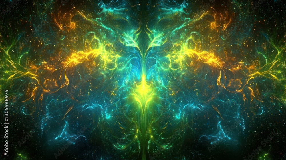 Poster colorful abstract energy flows emanate from a central glowing core