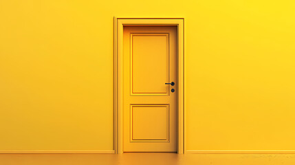 A sleek golden door against a minimalist yellow wall, inviting exploration and signifying potential opportunities ahead. Delight - Fairytale. Illustration