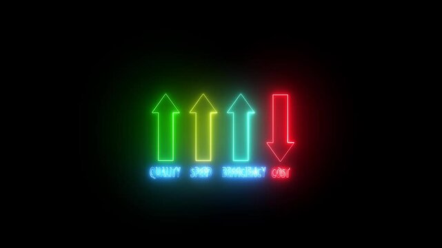 businessman drawing quality speed efficiency and cost concept, Analysing business performance methods ,Cost reduction concept. quality speed efficiency up cost down on blackboard