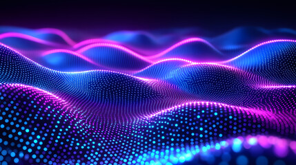 Abstract background with hexagonal grid of transparent hexagons in neon blue and purple, creating depth and light. Delight - Fairytale. Illustration