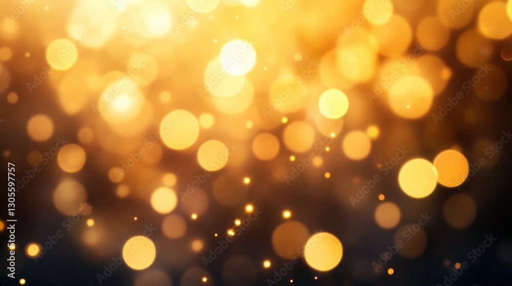 Poster A beautiful golden bokeh background filled with illuminated circular lights