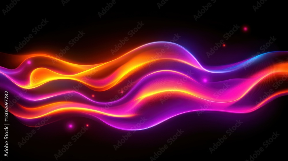 Poster abstract waves of color illuminated against a black background