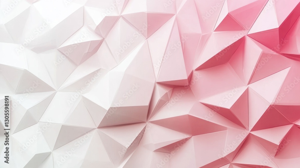 Poster Geometric White and Pink Polygonal Shapes Creating Abstract Modern Patterns