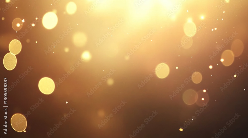 Poster Golden bokeh lights and particles floating across the brown background