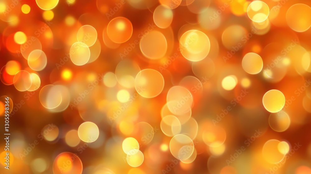 Poster Abstract golden orange bokeh lights floating on blurred background