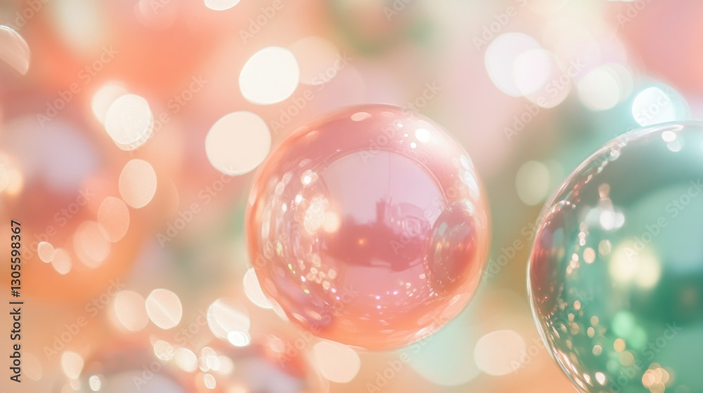 Poster Floating bubble ornaments with bokeh background create a soft ambiance