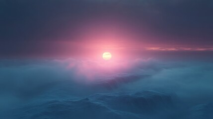 A purple colored sky over a sea of clouds