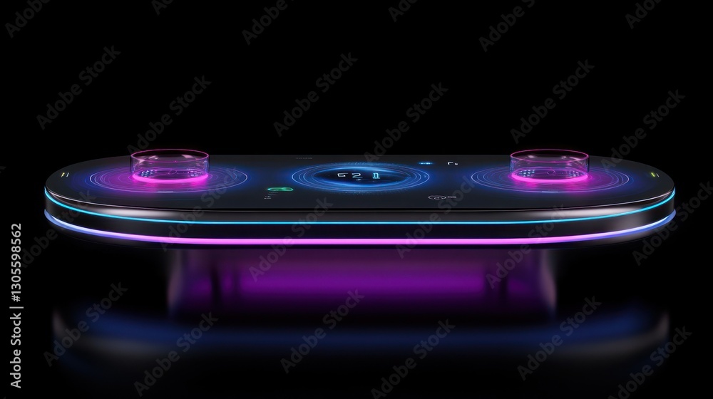 Poster wireless charging station with neon lights in a dark environment