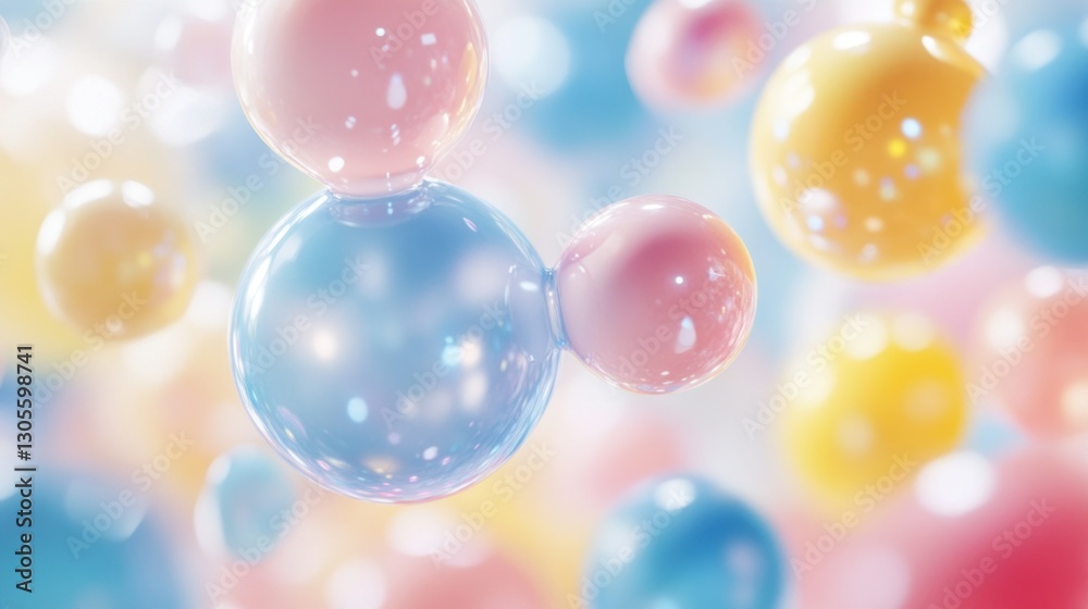 Poster Floating bubbles in different colors create an abstract background