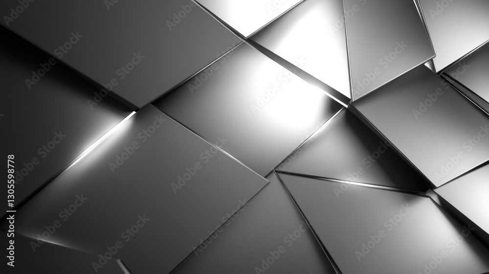 Poster abstract metallic shapes in a geometric pattern and detailed texture