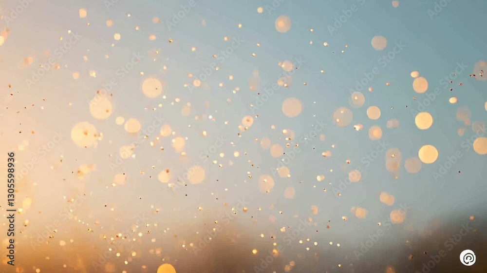 Poster Floating glitter and bokeh illuminate a soft blue and yellow background