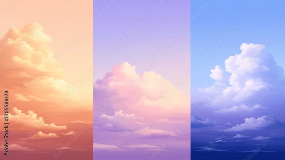 Poster beautiful colorful skies displayed in three vertical panels