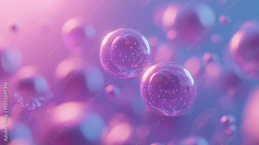 Poster abstract illustration of sparkling bubbles floating within a light pink space