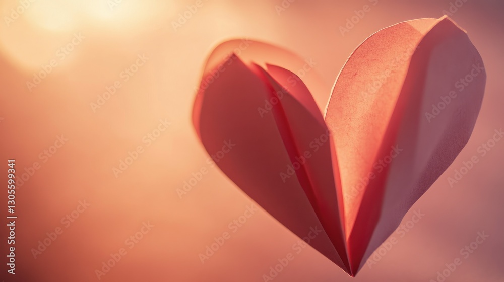Poster a delicate paper heart floating against a warm illuminated background
