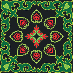 Tatar seamless pattern. Islamic tulip, floral geometry. Culture of the Tatar people, symbols of green and red