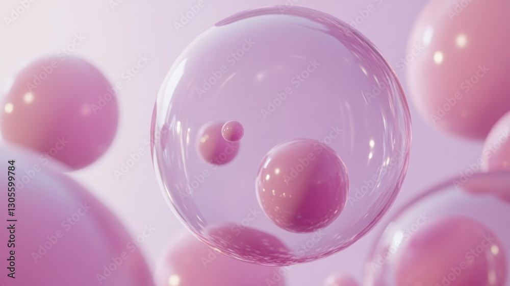 Poster pink bubbles floating in a softly colored light environment